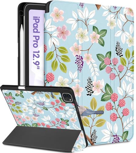 Uppuppy for iPad Pro 12.9 Case Girls Cute Women Folio Cover Pencil Holder Birds Floral Aesthetic Design Girly Kawaii for Apple iPad Pro 12.9 Inch case 6th/5th/4th/3rd Generation 2022/2021/2020/2018 von Uppuppy