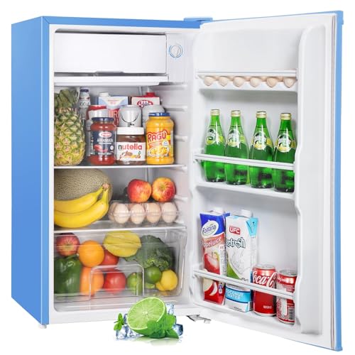 Upstreman 91L Kühlschrank mit Gefrierfach,Kleiner Kühlschrank mit Gemüsefach und Gefrierfach, Einstellbarem Thermostat, Mini-Kühlschrank für Wohnheim, Schlafzimmer, Büro, Blau-BR321 von Upstreman
