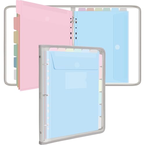 Uquelic Ordner Organizer, Dokumentenmappe A4 zum Abheften mit 12 Kunststoff Dokumententaschen, Wasserdichte PVC Aktenordner Mappe mit Reißverschluss – Ordner für Schule, Zuhause, Büro (Grau) von Uquelic