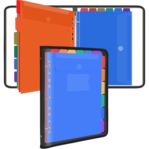 Uquelic Ordner Organizer, Dokumentenmappe A4 zum Abheften mit 12 Kunststoff Dokumententaschen, Wasserdichte PVC Aktenordner Mappe mit Reißverschluss – Ring Binders für Schule, Zuhause, Büro (Schwarz) von Uquelic