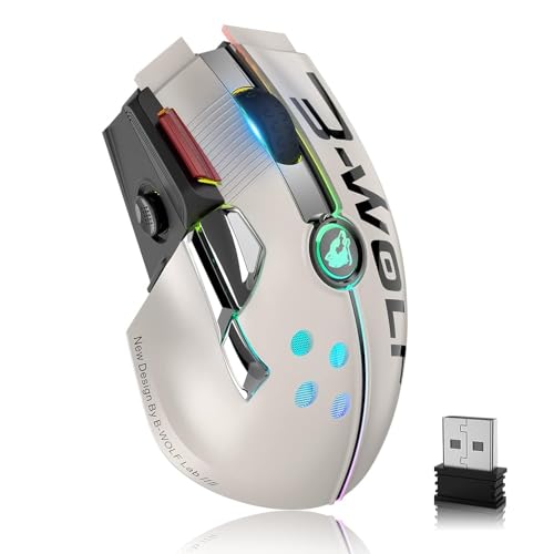 2,4 G drahtlos/kabelgebunden RGB-USB-Type-C-Ultralight-Joystick-Gaming-Maus 1000 mAh Pixart 3325 12 Tasten 12000 DPI Makroprogrammierung mit Treiber Kompatibel mit PC Gamer PS4 Benutzern (Weiß) von UrChoiceLtd