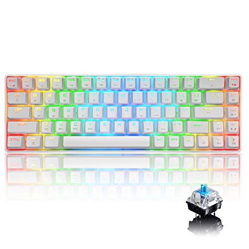 60% RGB Mechanical Gaming Tastatur Typ C verkabelt 68 Tasten 18 RGB Hintergrundbeleuchtung USB Wasserdichte Tastatur Anti-Ghosting-Tasten für Spieler und Schreibkräfte (weißer / blauer Schalter) von UrChoiceLtd