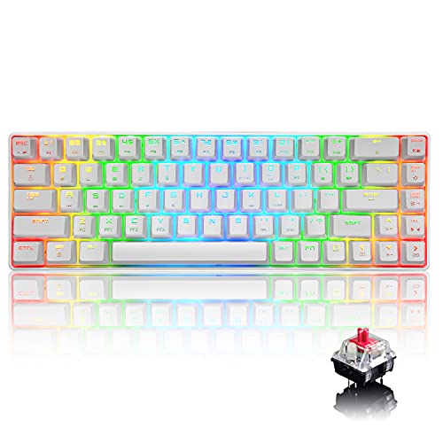 60% RGB Mechanical Gaming Tastatur Typ C verkabelt 68 Tasten 18 RGB Hintergrundbeleuchtung USB wasserdichte Tastatur Anti-Ghosting-Tasten für Spieler und Schreibkräfte (Weiß/Roter Schalter) von UrChoiceLtd