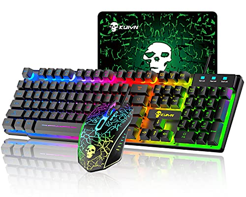 Kabelgebundene Tastatur-Maus, RGB Hintergrundbeleuchtung mechanisches Gefühl ergonomische USB-Gaming-Tastatur, Anti-Ghosting-Tasten, 2400DPI 6 Tasten RGB-LED-Gaming-Maus + Gaming-Mauspads (schwarz) von UrChoiceLtd