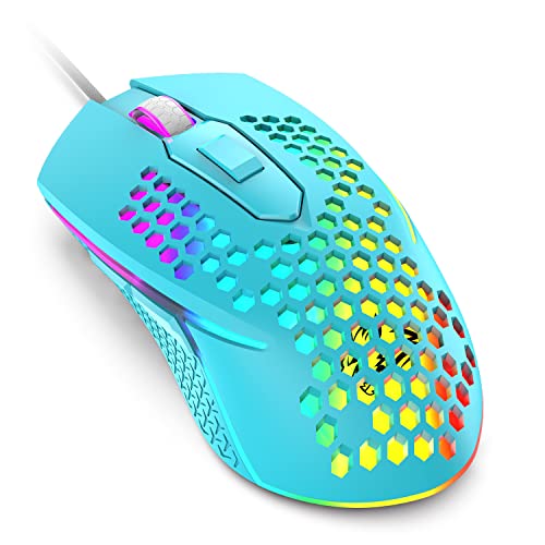 Kabelgebundene USB-Gaming-Maus 65G Honeycomb Shell Mini Ultraleichte Gaming-Mäuse 3200DPI 6 Tasten 7 Farben Chroma-Atmung LED-Hintergrundbeleuchtung Gaming-Mäuse Kompatibel mit PC/Mac- Blau von UrChoiceLtd