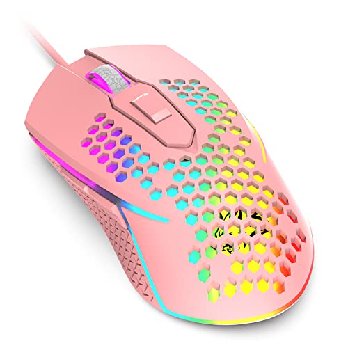 Kabelgebundene USB-Gaming-Maus 65G Honeycomb Shell Mini Ultraleichte Gaming-Mäuse 3200DPI 6 Tasten 7 Farben Chroma-Atmung LED-Hintergrundbeleuchtung Gaming-Mäuse Kompatibel mit PC/Mac- Rosa von UrChoiceLtd