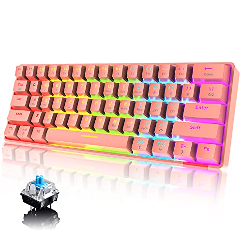 UrChoiceLtd 60% Mechanische Tastatur Wired/Wireless Bluetooth 5.0 Dual-Mode Tastatur 61-Key RGB Rainbow LED Backlit USB Typ-C wasserdichte Gaming-Tastatur Anti-Ghosting-Tasten (rot/Blauer Schalter) von UrChoiceLtd
