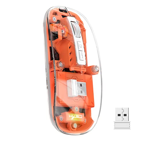 UrChoiceLtd T900 Kabellose Bluetooth-Maus, Multi-Device Slim Cordless Mouse (Dual-Mode: BT 5.1/5.2+2.4G), 400 mAh Akku 2400 DPI Transparent Optische USB-Mäuse für Notebook, PC, Mac, Laptop (Orange) von UrChoiceLtd