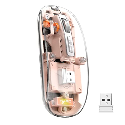 UrChoiceLtd T900 Kabellose Bluetooth-Maus, Multi-Device Slim Cordless Mouse (Dual-Mode: BT 5.1/5.2+2.4G), 400 mAh Akku 2400 DPI Transparente optische USB-Mäuse für Notebook, PC, Mac, Laptop (Rosa) von UrChoiceLtd