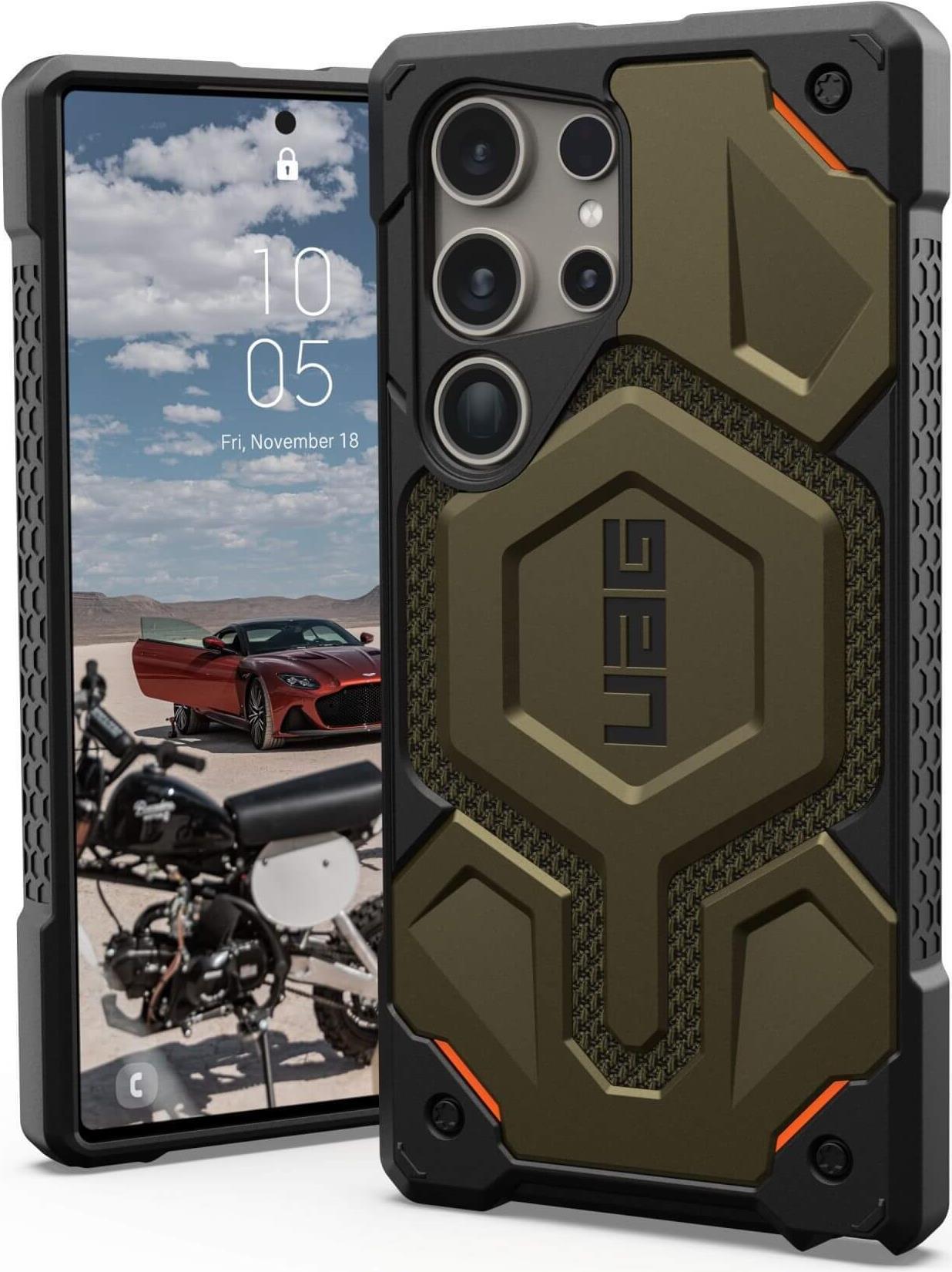 Urban Armor Gear Monarch Kevlar. Etui-Typ: Cover, Markenkompatibilität: Samsung, Kompatibilität: Galaxy S24 Ultra, Maximale Bildschirmgröße: 17,3 cm (6.8), Oberflächenfärbung: Abbildung, Produktfarbe: Schwarz, Grün (21441511397B) von Urban Armor Gear