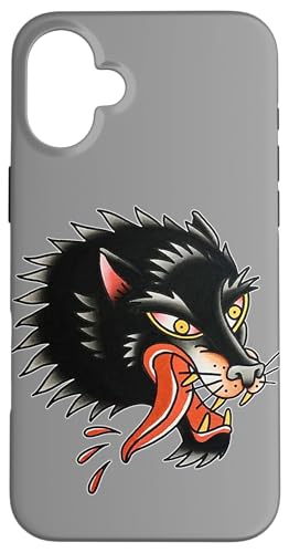 Traditioneller Tattoo-Blitz mit Wolfsk Hülle für iPhone 16 Plus Traditioneller Tattoo-Blitz mit Wolfsk Hülle für iPhone 16 Plus von Urban Empyre