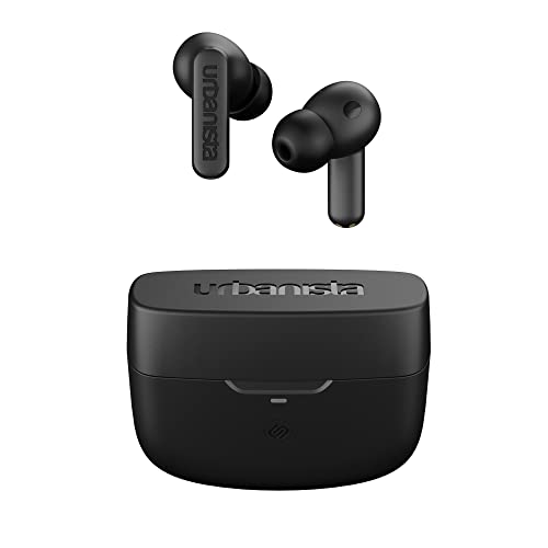 Urbanista Atlanta In Ear Kopfhörer Bluetooth Noise Cancelling, Hybrid ANC, Tiefe Bässe, spritzwassergeschützt, Multipoint Pairing Earbuds, Transparenzmodus, Ladecase kabellos, Mitternachtsschwarz von Urbanista