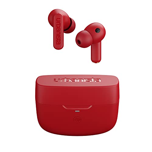 Urbanista Atlanta In Ear Kopfhörer Bluetooth Noise Cancelling, Hybrid ANC, Tiefe Bässe, spritzwassergeschützt, Multipoint Pairing Earbuds, Transparenzmodus, Ladecase kabellos, Vibrierendes Rot von Urbanista