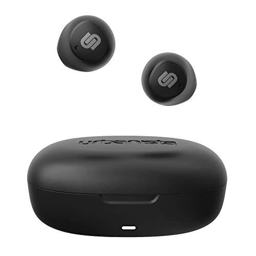 Urbanista Lisbon True Wireless In Ear Kopfhörer, Bluetooth Kopfhörer kabellos, 27 Std, Spielzeit, Ohrhörer klein, Earbuds mit GoFit Wing für Sport, Touch Control und Ladecase, Mitternachtsschwarz von Urbanista