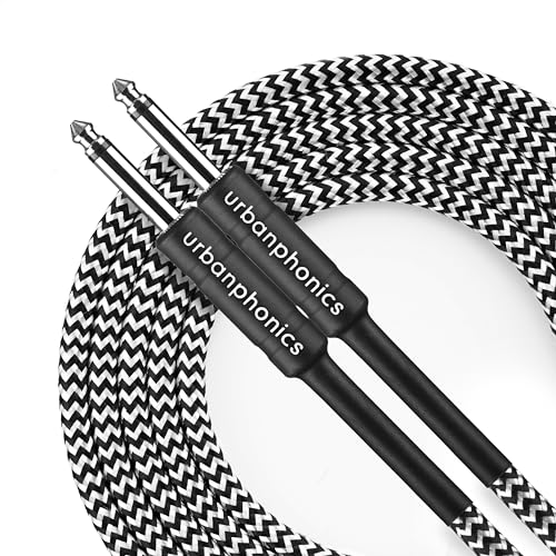 Urbanphonics Professionelles Instrumenten Kabel | für E-Gitarre, Bassgitarre, Keyboard | Geflochtener Tweed von höchster Qualität | 1/4 direkt Standard Buchse zu Buchse | Schwarz & Weiß | 3 m (10 Fuß) von Urbanphonics