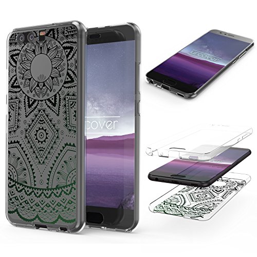 Urcover® 360 Grad Mandala Cover kompatibel mit Huawei P10 Plus Hülle Schwarz Grün RUNDUM-Schutz Ultra Slim Full Body Touch Case Schale Handy-Tasche Crystal Clear Cover Handy-Hülle von Urcover