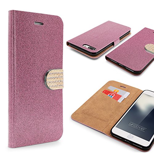Urcover® Bling Glitzer kompatibel mit Apple iPhone 7 Plus Wallet Schutz-Hülle in Rosa | Kartenfach & Standfunktion Flip Cover Magnet-Verschluss Kunststoff Glitzer Case von Urcover