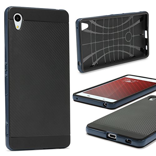 Urcover® Carbon Optik Hülle kompatibel mit Sony Xperia Z4 Handy-Hülle Hybrid 2 teiliges Case DUNKEL BLAU TPU PC Cover Case Etui Schutz-Hülle Handyschutz von Urcover