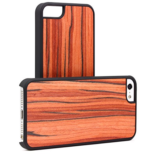 Urcover® Handyhülle kompatibel mit Apple iPhone SE 1.Gen (2016) / 5 / 5s, Echt Holz Backcover Case Schutz Hülle Cover: Rotbraun von Urcover