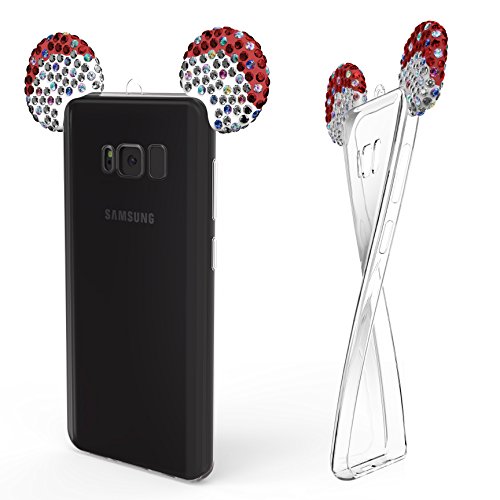 Urcover® Maus Ohren Hülle kompatibel mit Samsung Galaxy S8 Schutz-Hülle | TPU Bling Ear Cover Rot/Silber | Crystal Clear Soft Case mit Trage-Schlaufe | Bär Glitzer Girl Diamant Strass Steine von Urcover