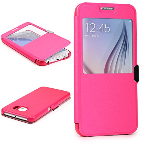 Urcover® View Case Handy Schutz-Hülle kompatibel mit Samsung Galaxy S7 | Hart Kunststoff Pink | Elegant Wallet Cover Sicht-Fenster | leichte Schale dünne Tasche von Urcover