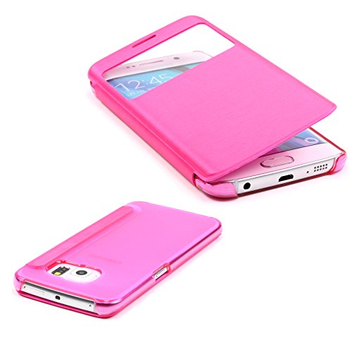 Urcover® View Case Hülle kompatibel mit Samsung Galaxy Note 4 [ Transparente Rückseite ] in Pink | Sichtfenster | Case Handy-Cover Schutz-Hülle von Urcover
