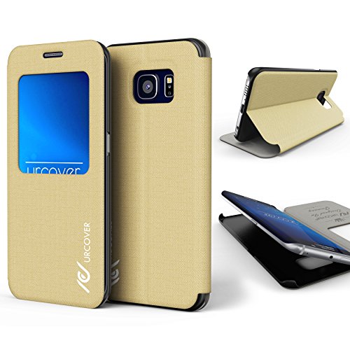 Urcover® View Case kompatibel mit Samsung Galaxy S6 Edge Hülle Schutzhülle Cover Tasche Schale Etui Handyschutz Champagner Gold von Urcover