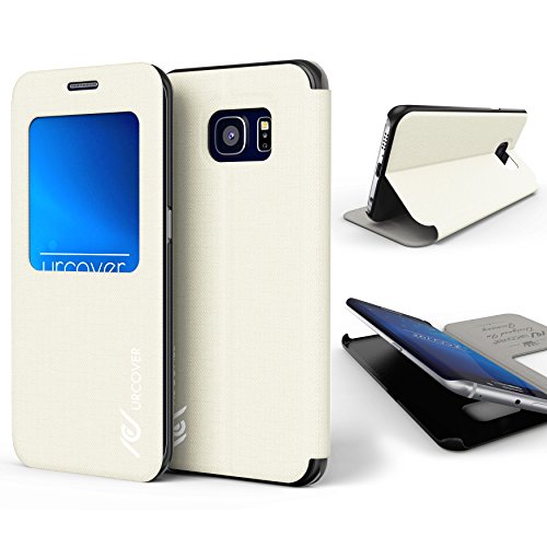 Urcover® View Case kompatibel mit Samsung Galaxy S6 Edge Hülle Schutzhülle Cover Tasche Schale Etui Handyschutz Weiß von Urcover