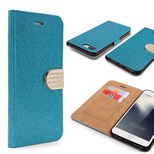 Urcover Bling Glitzer kompatibel mit Apple iPhone 7 Plus Wallet | Handy Schutz-Hülle in Blau | Kartenfach & Standfunktion | Flip-Cover mit Magnet-Verschluss | Kunststoff Glitzer Case von Urcover