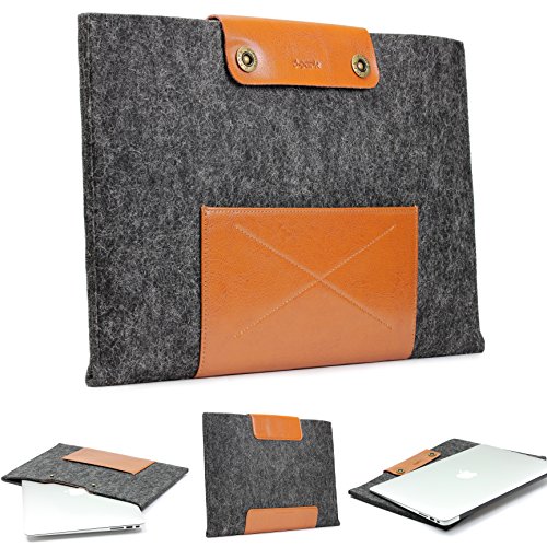 Urcover Handgefertigte Laptophülle kompatibel mit MacBook Pro 13 Zoll (43,5 cm) Tasche Sleeve Hülle EXTRA Fach für Maus Ladekabel etc. Notebooktasche Ultrabook-Schutzhülle in Schwarz Braun von Urcover