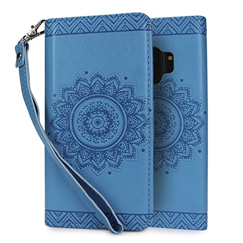 Urcover Lotus Pattern Schutzhülle kompatibel mit Samsung Galaxy S9 Wallet Hell Blau | Kartenfach & Standfunktion | Flip Case Hülle | Trendy Handy Tasche | Cover Schale von Urcover