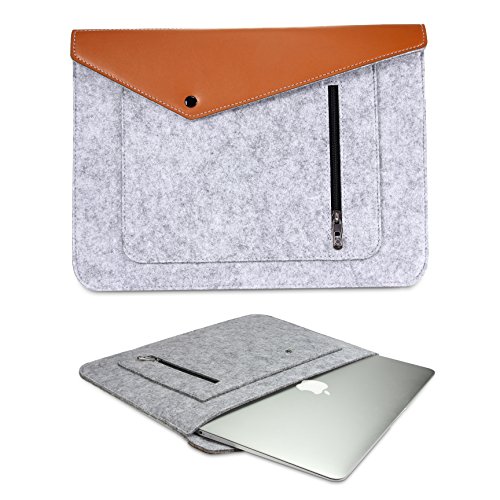 Urcover Universal 15,4 Zoll (50 cm) Laptoptasche in Dublin Grau/Braun Design [ Filz mit Knopfverschluss ] Notebook Hülle Tablet-Tasche Sleeve von Urcover