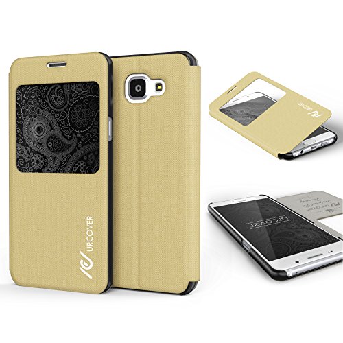 Urcover View Case kompatibel mit Samsung Galaxy A3 2016 Hülle, Wallet mit [ Standfunktion ] Schutzhülle Cover Etui Ständer Aufsteller Handyhülle Champagner Gold von Urcover