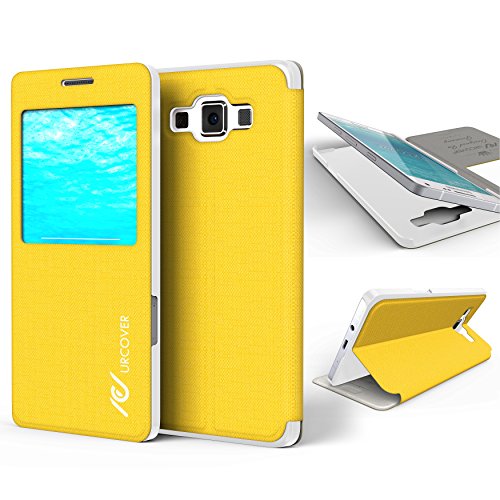 Urcover View Case kompatibel mit Samsung Galaxy A5 2015 Hülle, Wallet mit [ Standfunktion ] Schutzhülle Case Cover Etui Ständer Aufsteller Handyhülle Gelb von Urcover