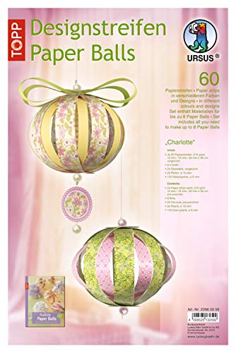 Ursus 23560099 - Designstreifen Paper Balls Charlottre, Material für bis zu 8 Paper Balls, Durchmesser ca. 10 cm, 60 Streifen mit Zubehör, ideal zum Basteln von individuellen Weihnachtskugeln von Ursus