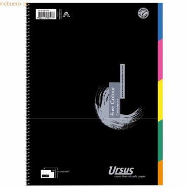 Ursus Kollegblock Competenz Five Colour A4 70g/qm 5x20 Blatt kariert m von Ursus