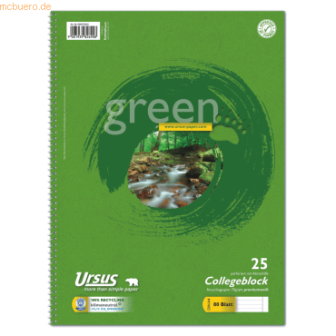 Ursus Kollegblock green A4 70g/qm liniert Lineatur 25 VE=80 Blatt von Ursus
