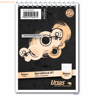 Ursus Spiral-Notizblock A7 70g/qm 40 Blatt liniert Ursus Spiral-Notizblock A7 70g/qm 40 Blatt liniert von Ursus