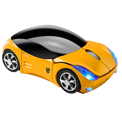 Usbkingdom Kabellose Maus, 2,4 GHz, 3D-Sportauto-Form, ergonomische optische Maus mit USB-Empfänger für PC, Laptop, Computer, Frauen, kleine Hände (gelb) von Usbkingdom