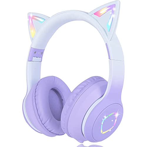 Usoun Kinderkopfhörer Bluetooth, Kinder Kopfhörer Over-Ear mit 85db Lautstärkebegrenzung LED-licht Faltbare HD Stereo Kopfhörer Kabellose und Kabel, eingebautes Mikrofon für Handy, Tablet,PC,TV von Usoun