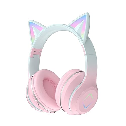 Usoun Kinderkopfhörer Bluetooth, Kinder Kopfhörer Over-Ear mit 85db Lautstärkebegrenzung LED-licht Faltbare HD Stereo Kopfhörer Kabellose und Kabel, eingebautes Mikrofon für Handy, Tablet,PC,TV von Usoun
