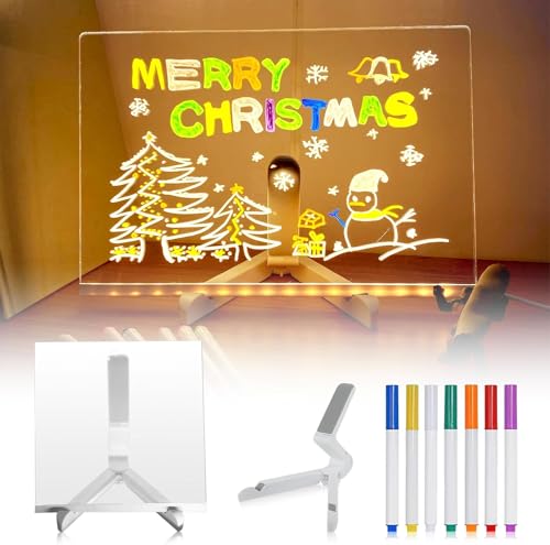 LED-Notiztafel mit Farben, Buchstaben-Nachrichtenbrett mit 7 bunten Stiften und Ständer, trocken abwischbare Acryltafel mit licht-löschbarem Neonschild, klares Schreibbrett für Büro, Schule, Zuhause von Usper