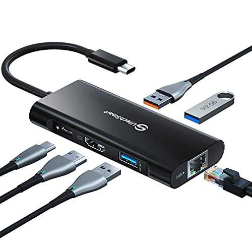 USB C Hub, UtechSmart 6 in 1 USB C zu HDMI Adapter mit 1000M Ethernet, PD 100W Ladeanschluss, 3 USB 3.0 Ports Adapter Kompatibel für MacBook Pro, Chromebook, und USB C Geräte(Schwarz) von UtechSmart