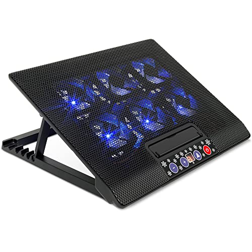 Laptop Kühlkissen 12-17 Zoll, Uten Notebook Kühlpad Kühler mit 6 leise Lüfter & Blau LED Leuchten, Anzeigesteuerung, 5 Höhenverstellbar, Cooling Pad 2 USB-Ports von Uten