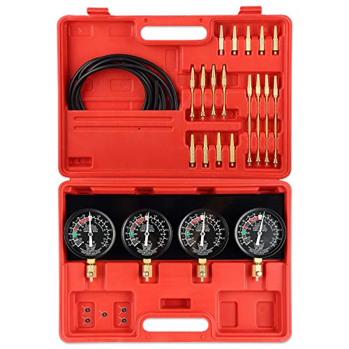 Uten Kraftstoffdruckprüfer, Vakuum Vergaser Synchronisator Werkzeugset, mit Adapter und 4 Manometern für Autos und Motorräder von Uten