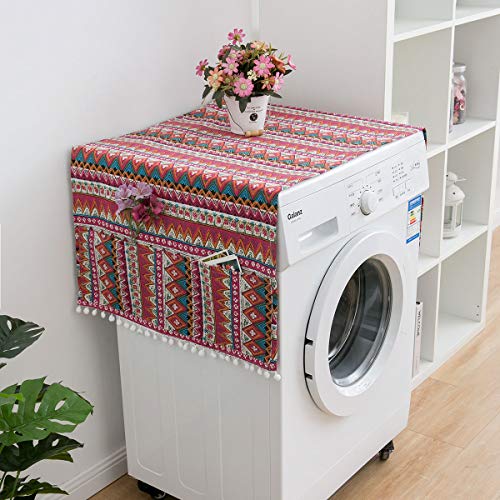 Utobanh Rot Bohemian Cover Towel Anti-Rutsch Mikrowelle Staubschutz Mikrowelle Staubschutz Dekorative Küche Waschmaschine Abdeckung Handtuch von Utobanh