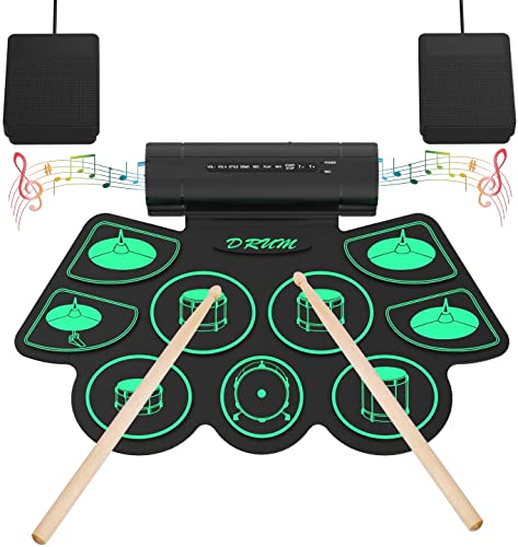 Uverbon Elektronisches Schlagzeug, tragbar, mit 9 Drum Pads, Percussion, Instrumente, integrierter Stereo-Lautsprecher mit Pedal mit 2 Füßen, für Kinder und Anfänger von Uverbon