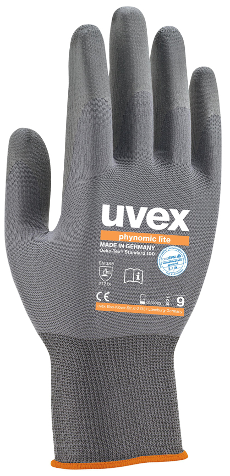 uvex Arbeitshandschuh phynomic lite, Gr. 08, grau von Uvex