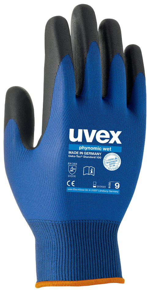 uvex Arbeitshandschuh phynomic wet, Gr. 07, blau/anthrazit von Uvex