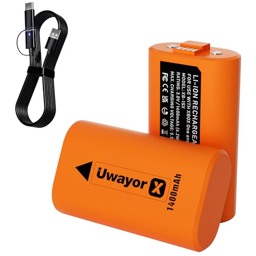 Uwayor Akku Xbox Batterien für Xbox Series X, Xbox Series S, Xbox One, Xbox One S, Xbox One X,Xbox One Elite Controller EIN Batteriepaket Orange x2 von Uwayor